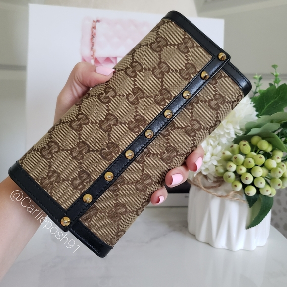 Authentic Pre-owned Gucci Monogram Canvas Studded Flap Wallet - Picture 4 of 15